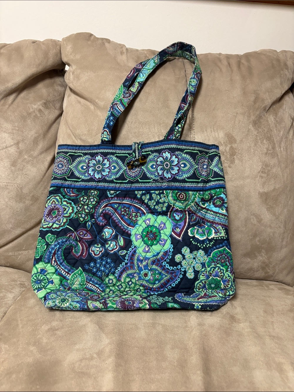 Vera Bradley Navy, Green & Teal Quilted Paisley Tote